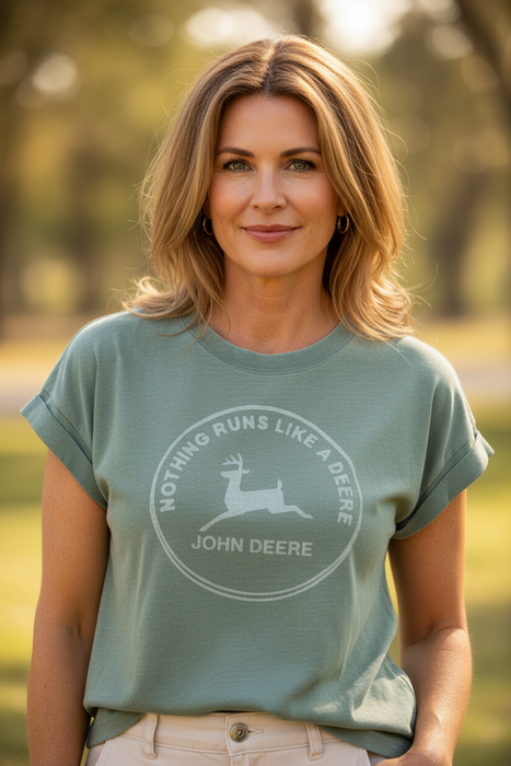 John Deere Ladies Green Vintage Sign T-Shirt