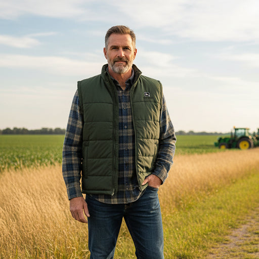John Deere Men's Olive Polyfill Zipper Vest