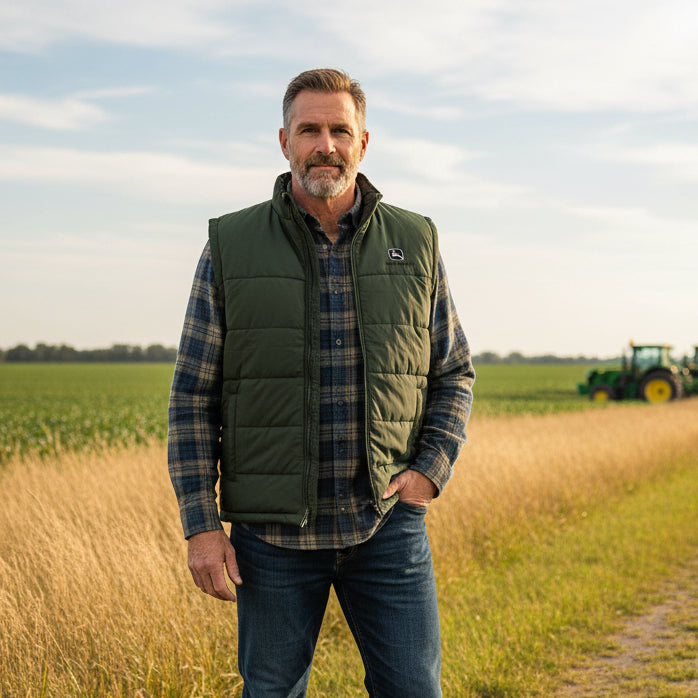 John Deere Men's Olive Polyfill Zipper Vest