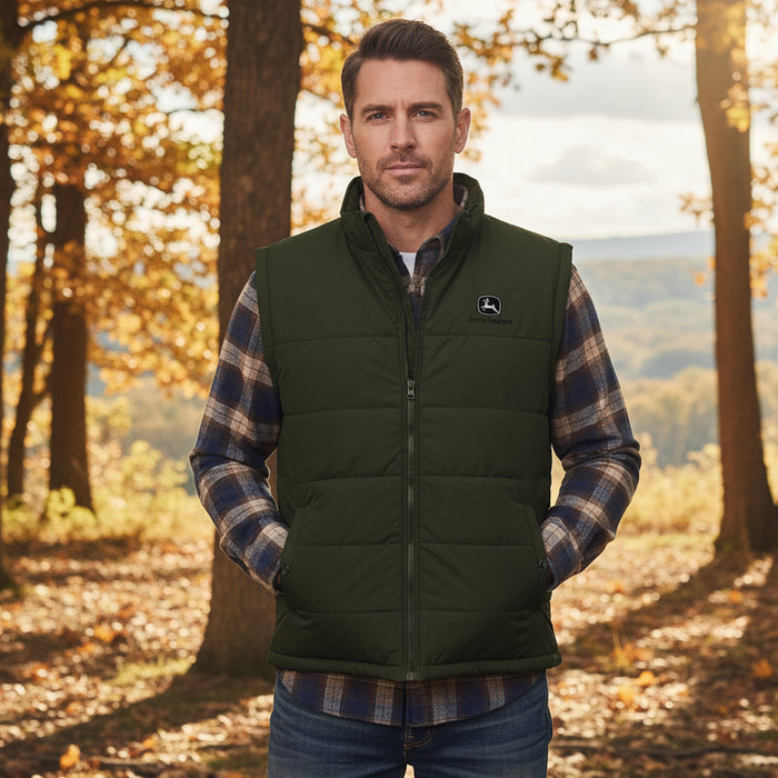 John Deere Men's Olive Polyfill Zipper Vest