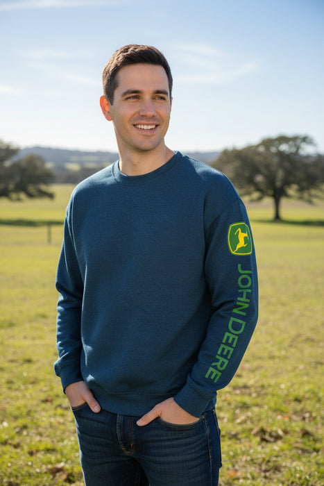 John Deere Men's Navy Logo Sleeve Crew Neck