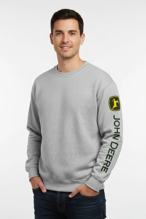 John Deere Men's Oxford Logo Sleeve Crew Neck