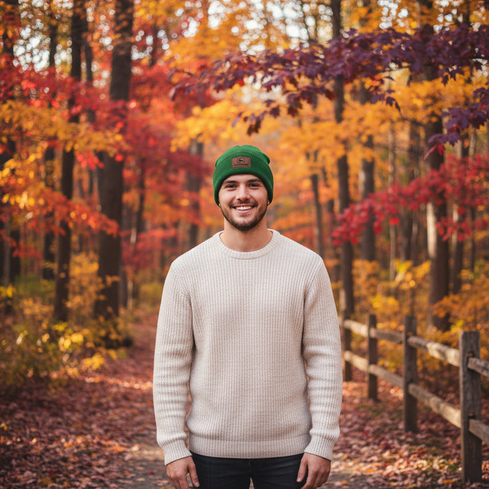 John Deere Knit Green Beanie with Leather Patch