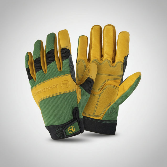 John Deere Cowhide Glove Spandex Back