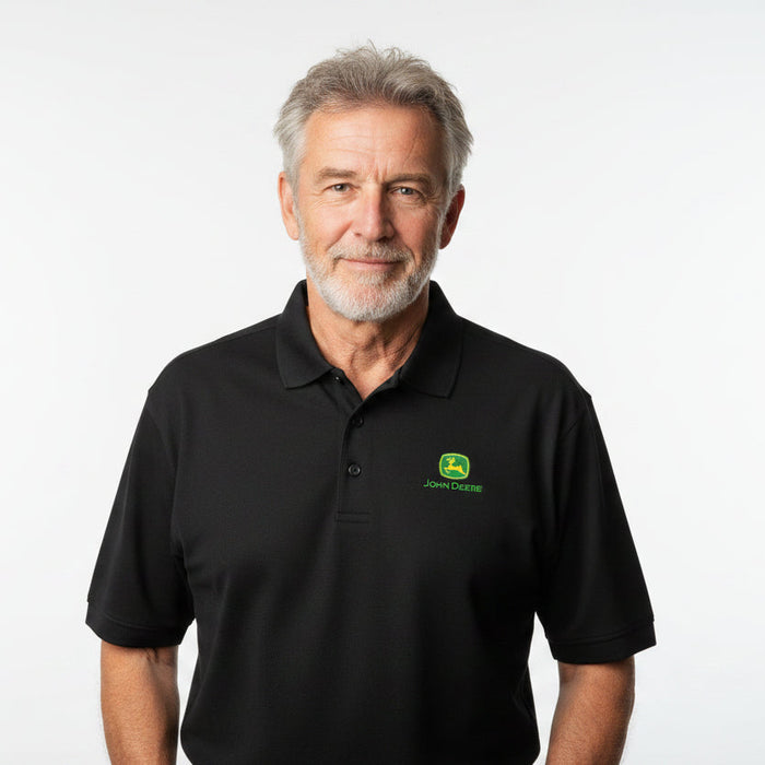 John Deere Men's Black Poly Polo