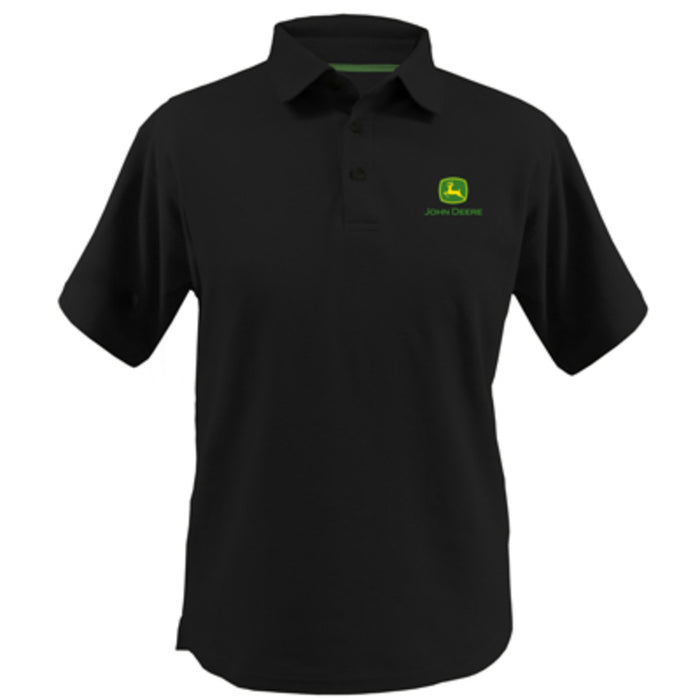 John Deere Mens Black Poly Polo