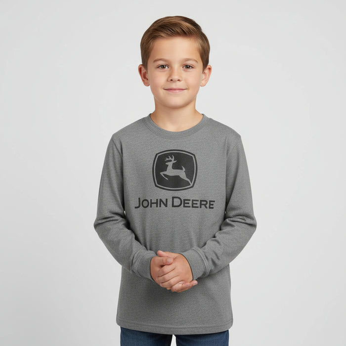 John Deere Youth Boys Grey Logo Long Sleeve