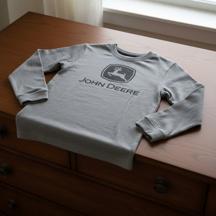 John Deere Youth Boys Grey Logo Long Sleeve