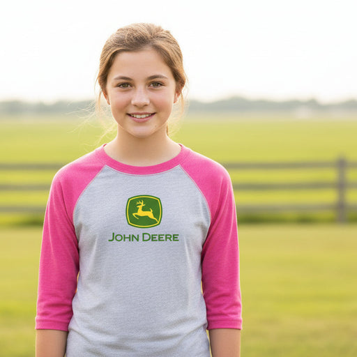 John Deere Youth Girls 3/4 Sleeve Tee Pink