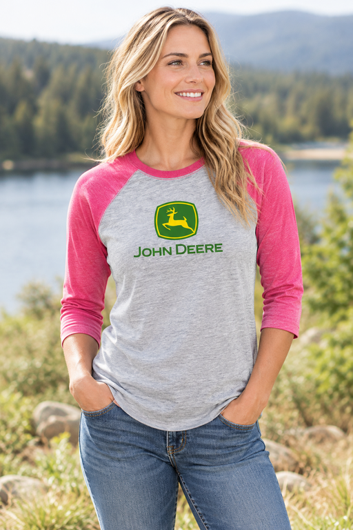 John Deere Ladies Raglan 3/4 Sleeve Tee