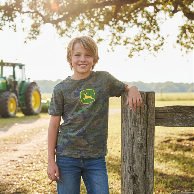 John Deere Youth Boys Logo Camo Tee