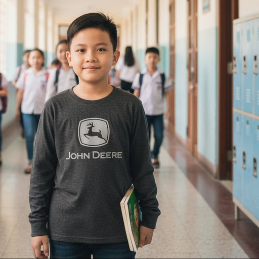 John Deere Youth Boys Black Logo Long Sleeve