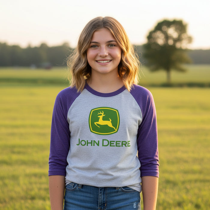 John Deere Youth Girls Purple Logo Tee