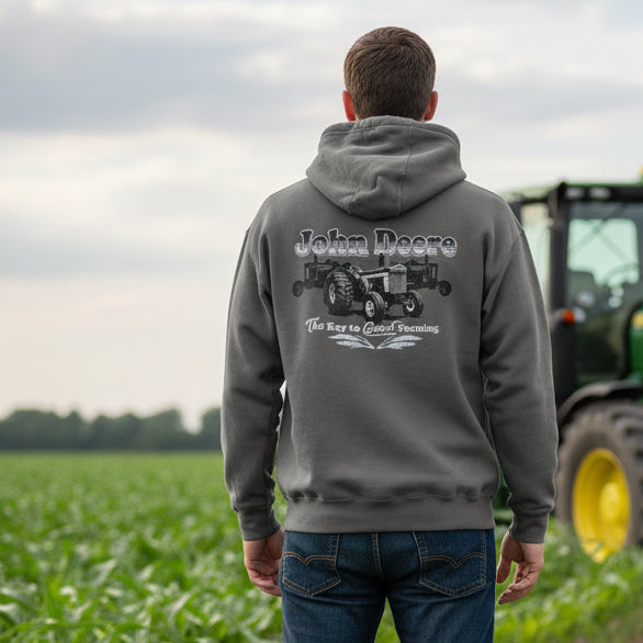 John Deere Men's Charcoal B&W Tractor Hood