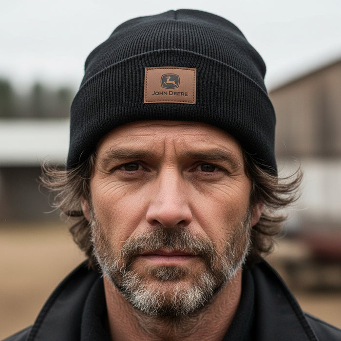 John Deere Mens Black Lined Beanie