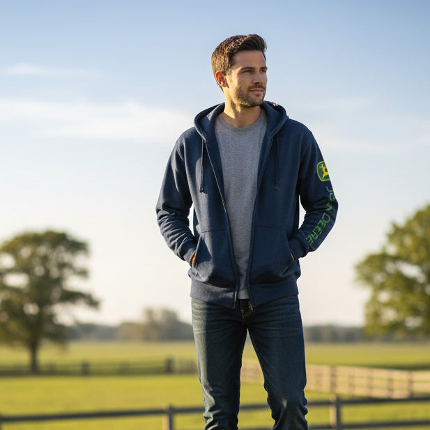 John Deere Men's Navy Full Zip Hoodie
