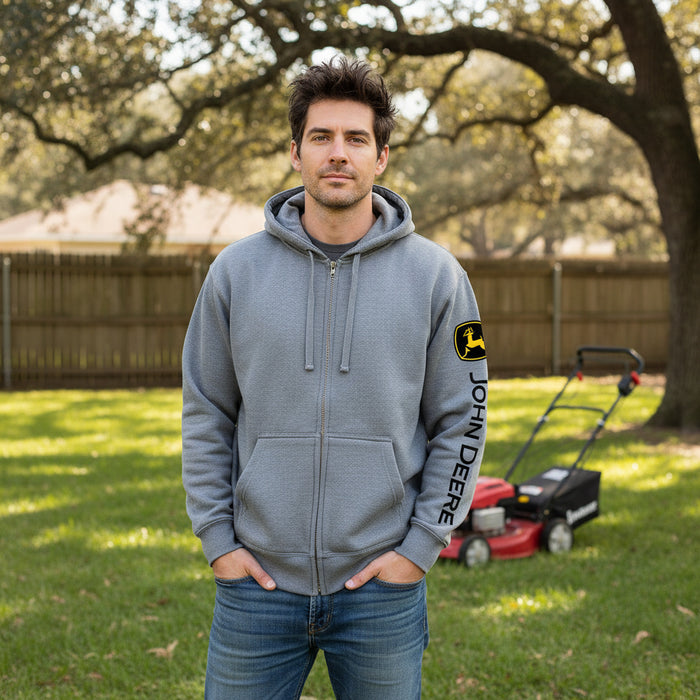 John Deere Men's Oxford Logo Full Zip Hoodie