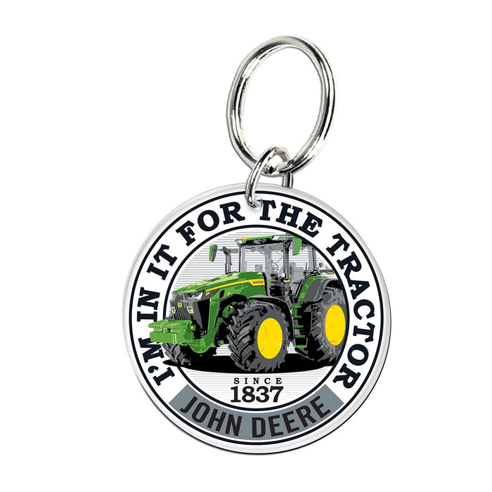 John Deere White In It For Tractor Key Ring