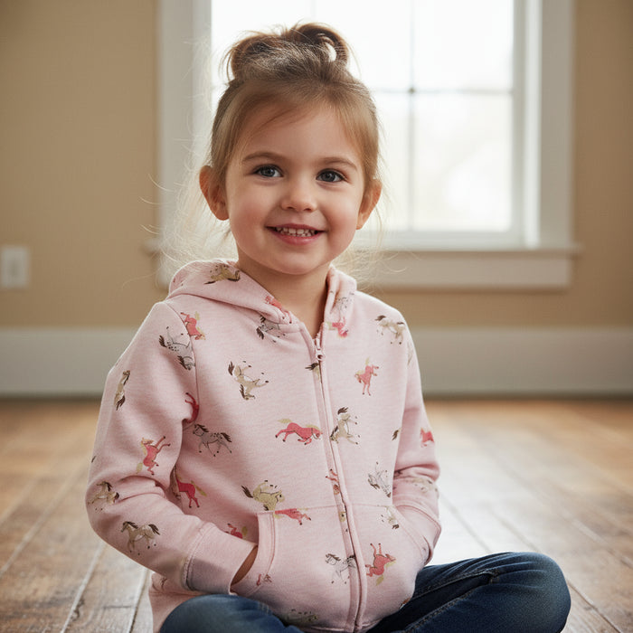 John Deere Girls Pink Horse Zip-Up Hoodie
