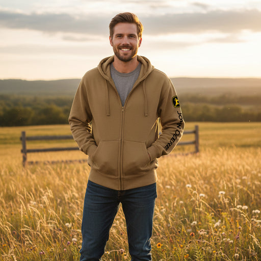 John Deere Men's Construction Brown Full Zip Hood