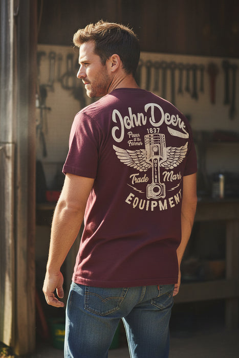 John Deere Men's Burgundy Piston Wings Tee
