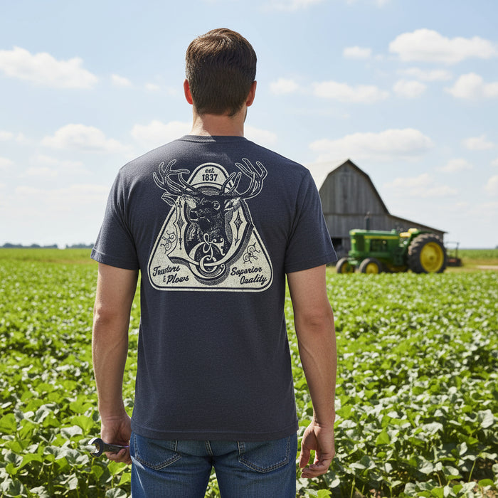 John Deere Men's Navy Deer Logo Heather Tee