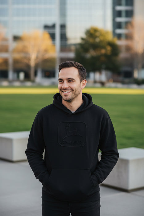 John Deere Men's Black Embossed Vintage Logo Hoodie
