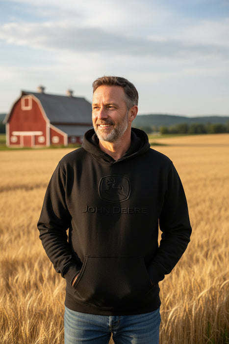 John Deere Men's Black Embossed Classic Logo Hoodie