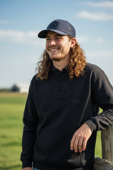 John Deere Men's Black Embossed Classic Logo Hoodie