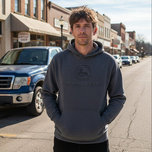 John Deere Men's Charcoal Embossed Classic Logo Hoodie