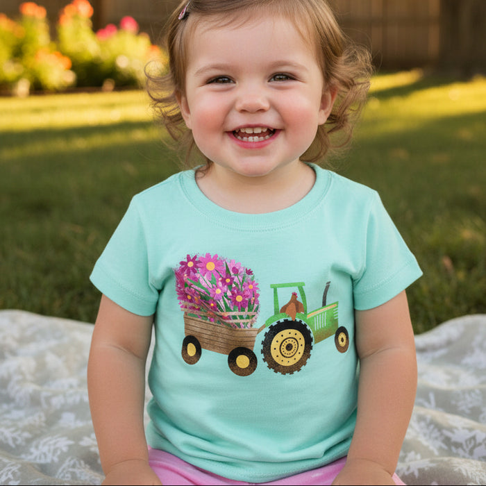 John Deere Toddler Girls Tractor with Flowers Tee