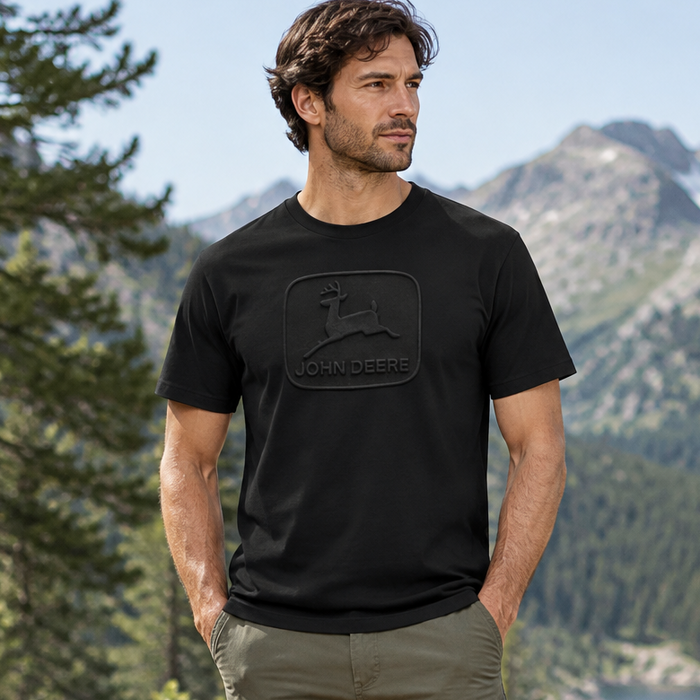 John Deere Men's Black Embossed Vintage Logo Tee
