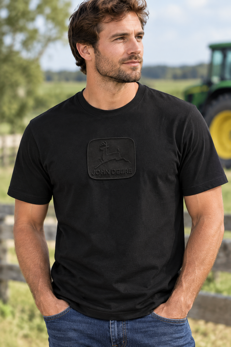 John Deere Men's Black Embossed Vintage Logo Tee