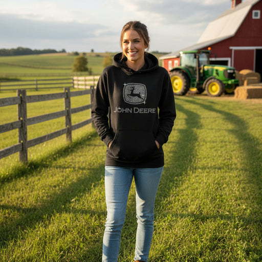 John Deere Ladies Black & Silver Glitter Hoodie