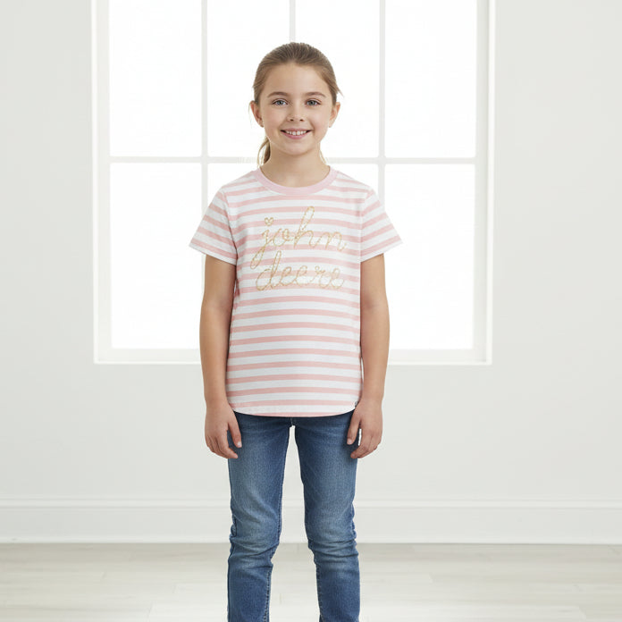 John Deere Youth Girls Striped Tee