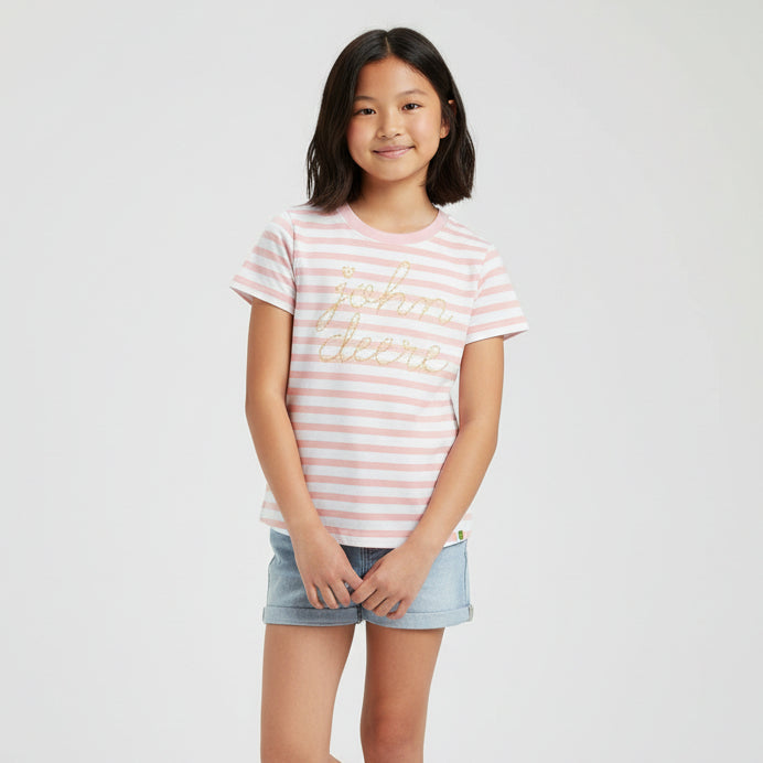 John Deere Youth Girls Striped Tee