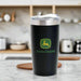 Black tumbler with John Deere logo on a white background