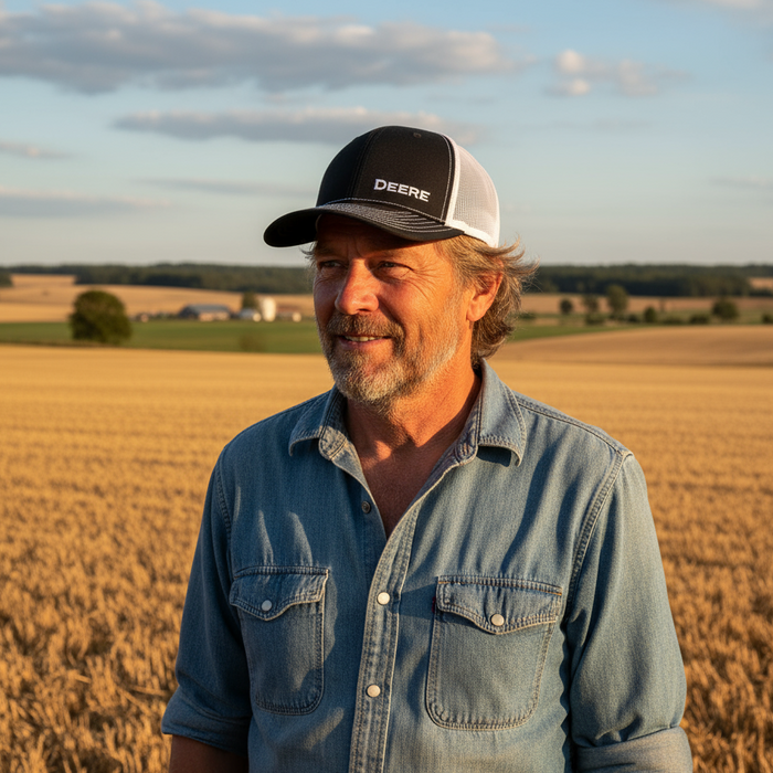 John Deere Black & White Embroidered Logo Hat