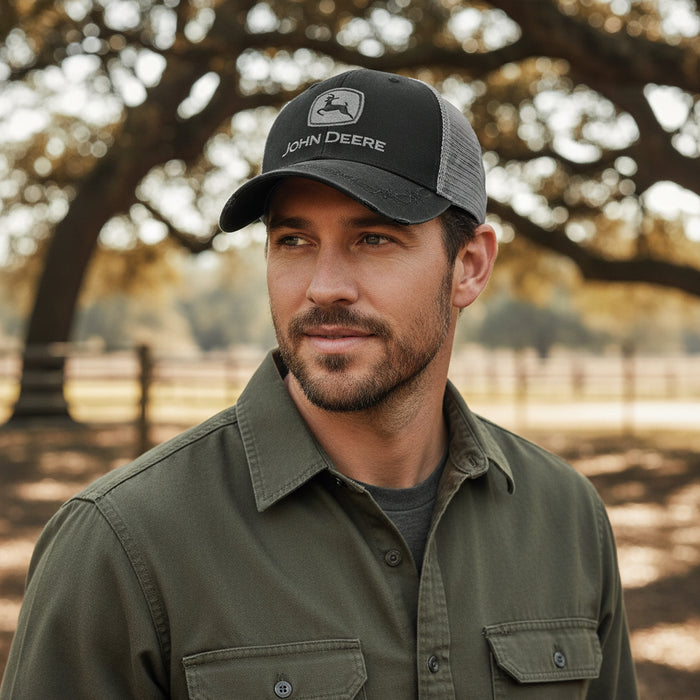 John Deere Black Oilskin Front Hat