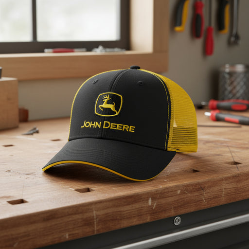 John Deere Black Yellow Mesh Back Cap