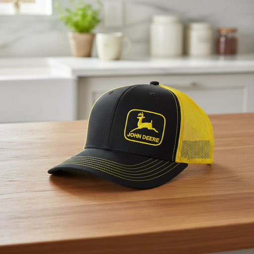 John Deere Black Yellow Mesh Back Cap