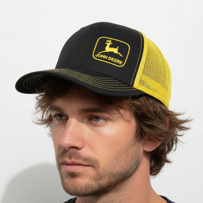 John Deere Black Yellow Mesh Back Cap