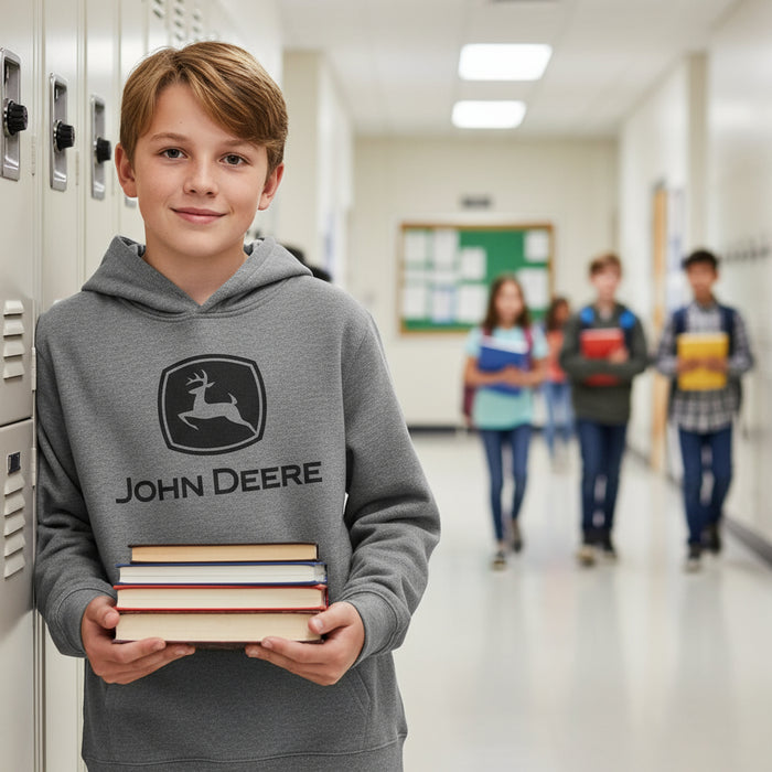 John Deere Boys Grey Trademark Logo Fleece Hoodie