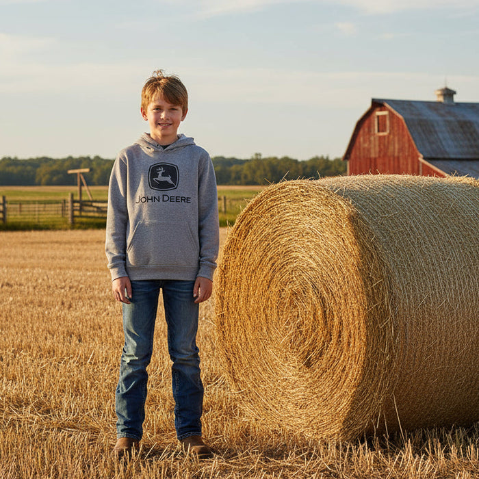 John Deere Boys Grey Trademark Logo Fleece Hoodie