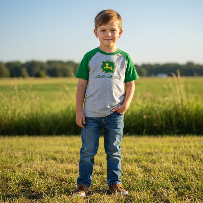 John Deere Boys Raglan Sleeve Logo Tee