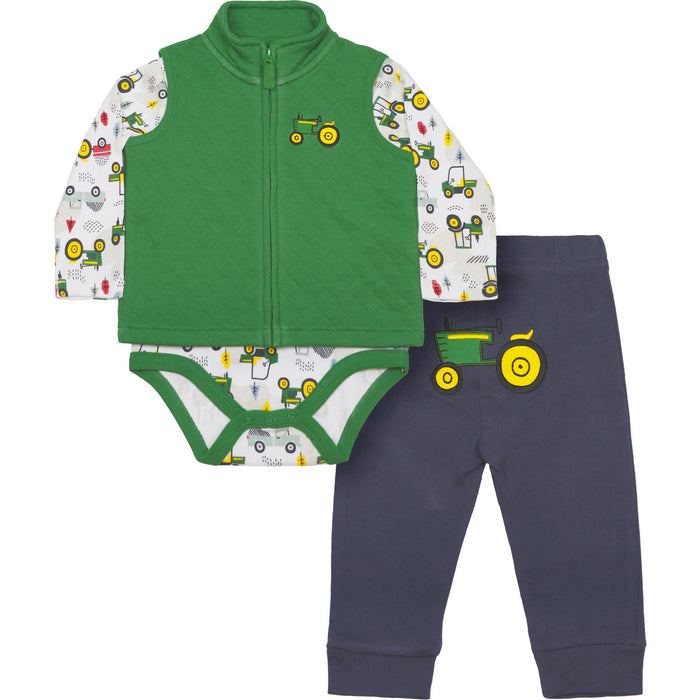 John Deere Boy Infant 3 Piece Tractor Set - Bodyshirt, vest & pant