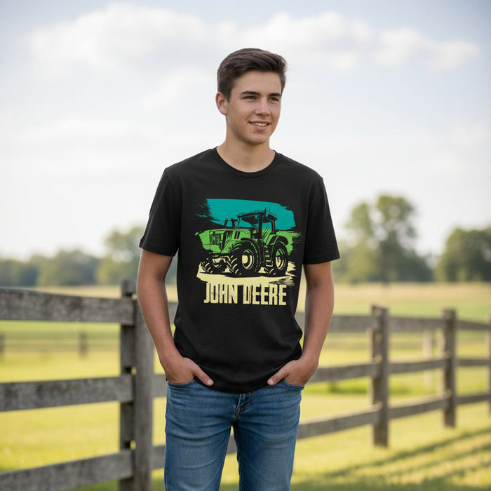 John Deere Youth Boys Black Paint Stripe Tractor Tee
