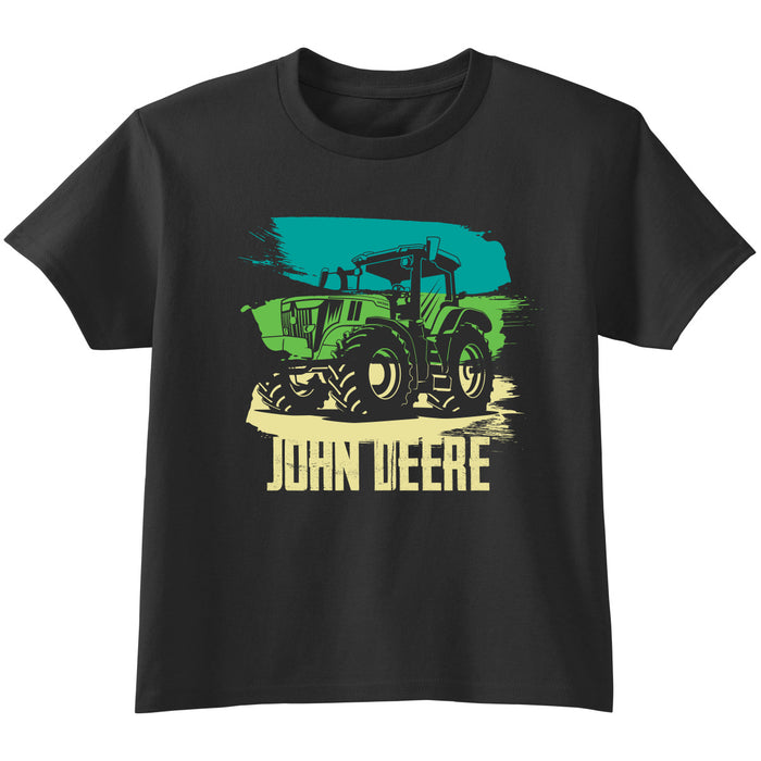 John Deere Boy Youth Black Paint Stripe Tractor Tee