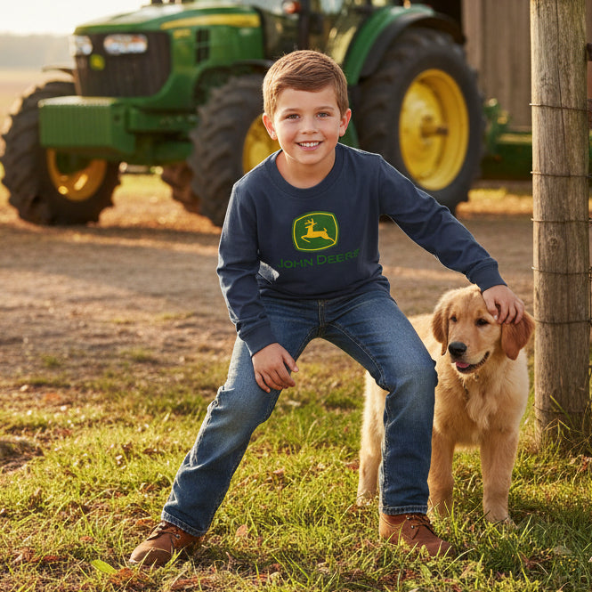 John Deere Youth Boys Long Sleeve Tee - Blue