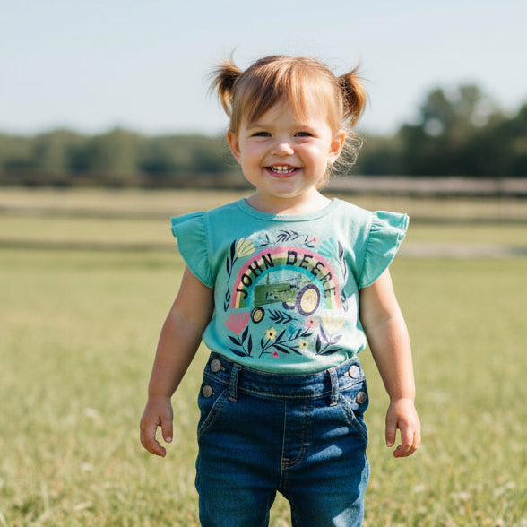 John Deere Toddler Girls Rainbow Tractor Tee